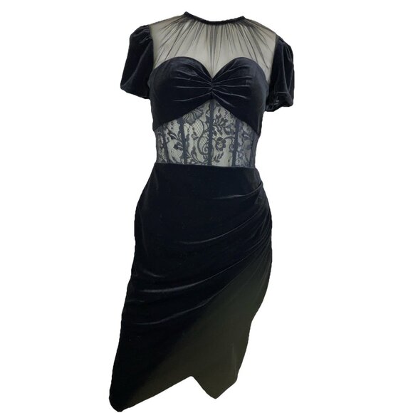 NWT Mac Duggal 20742 Velvet Lace Cut Out Corset Cocktail Dress Lingerie 90s Styl - Picture 1 of 4